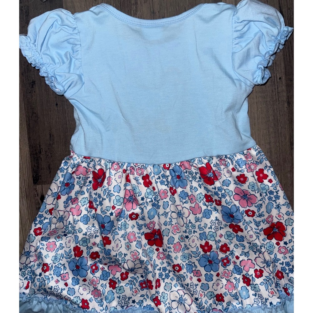 4T NWT Girls Light Blue Floral Chicken Applique Ruffle Dress Toddler Boutique - Picture 3 of 3